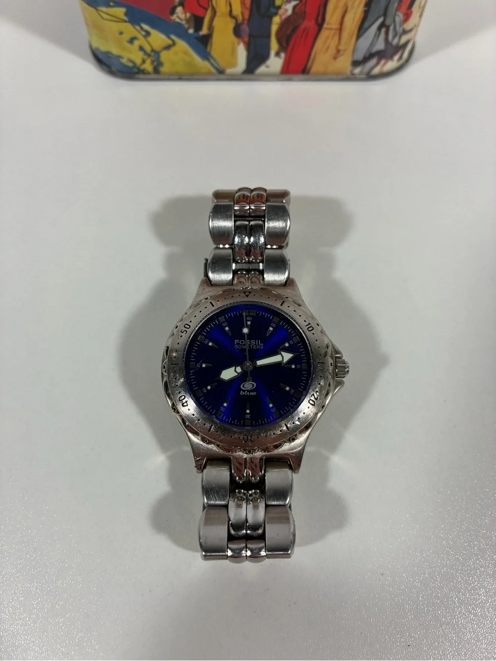 FOSSIL Blue AM-3175 Stainless Steel Quartz Analog Men's Watch Vintage Waterproof